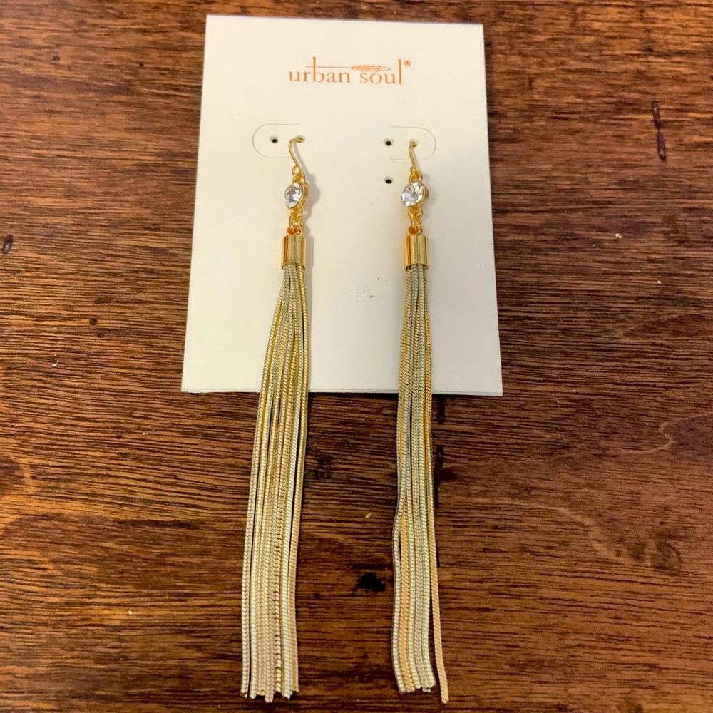 Urban Soul Womens Tassel Earrings w/ Clear Crystal